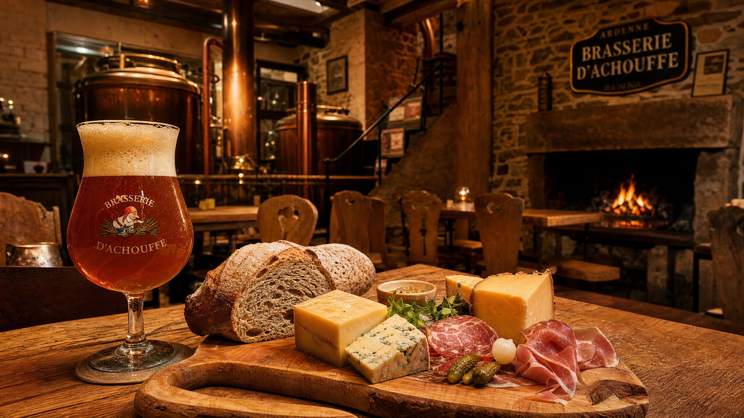 Plateau de fromages et bière artisanale dans une brasserie ardennaise