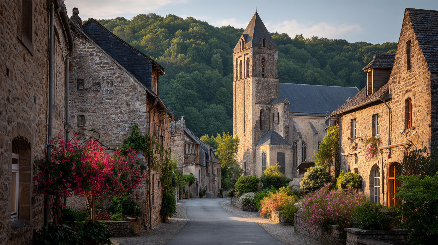 Le village de Celles et sa collégiale romane Saint-Hadelin