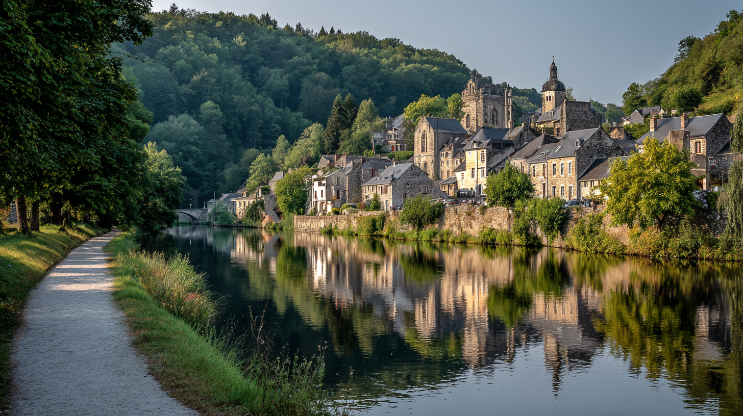 Le village de Floreffe et la Sambre en été