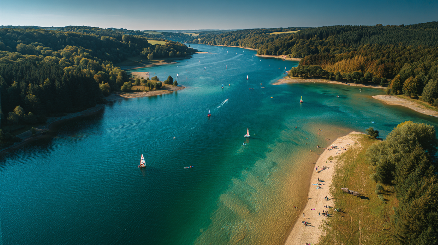 Vue aerienne du lac de la Plate Taille aux Lacs de l'Eau d'Heure en ete