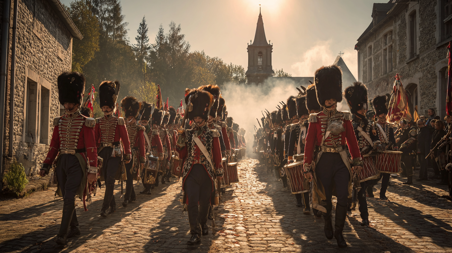 Marcheurs en uniformes d'Empire a la Marche Saint-Feuillen de Fosses-la-Ville