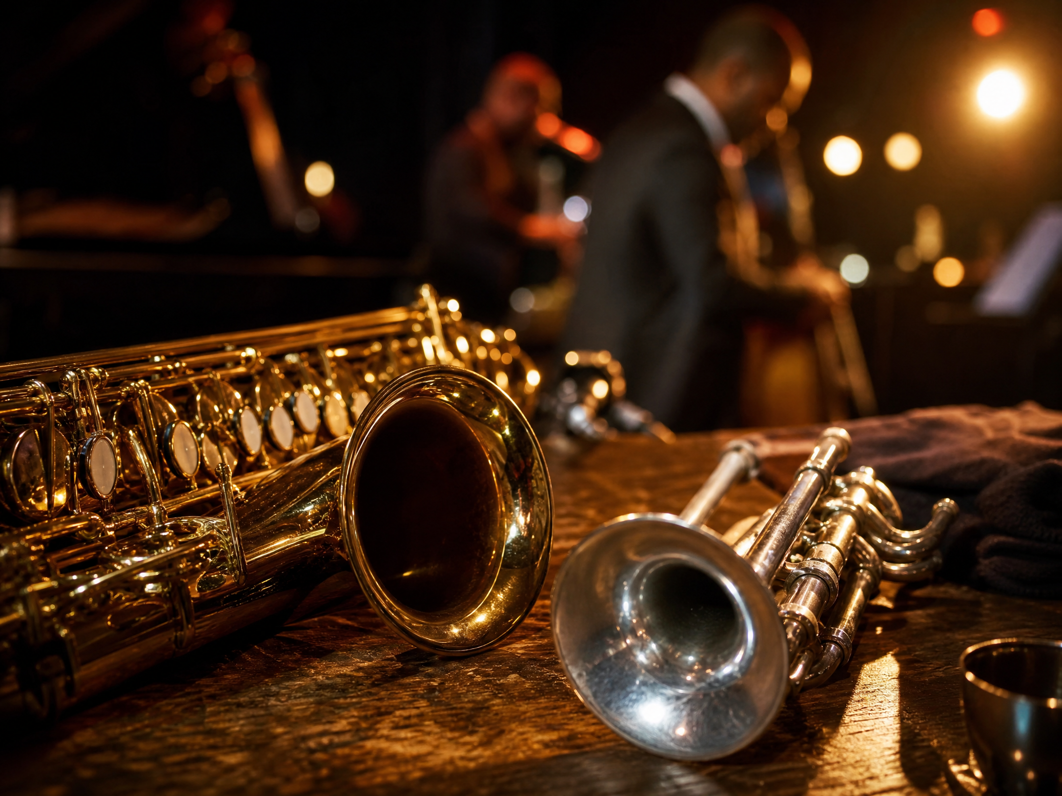 Saxophone et trompette sur scène lors du Dinant Jazz Festival