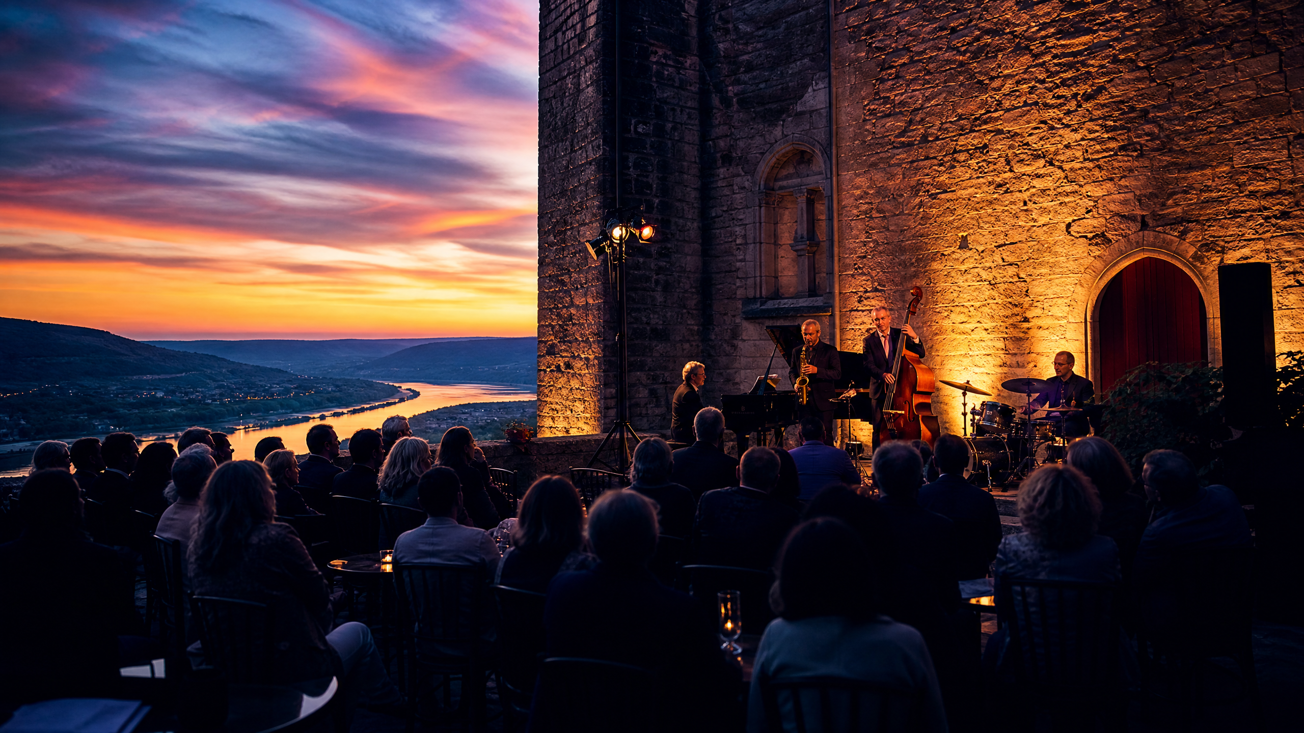 Concert de jazz à la Citadelle de Dinant au coucher du soleil