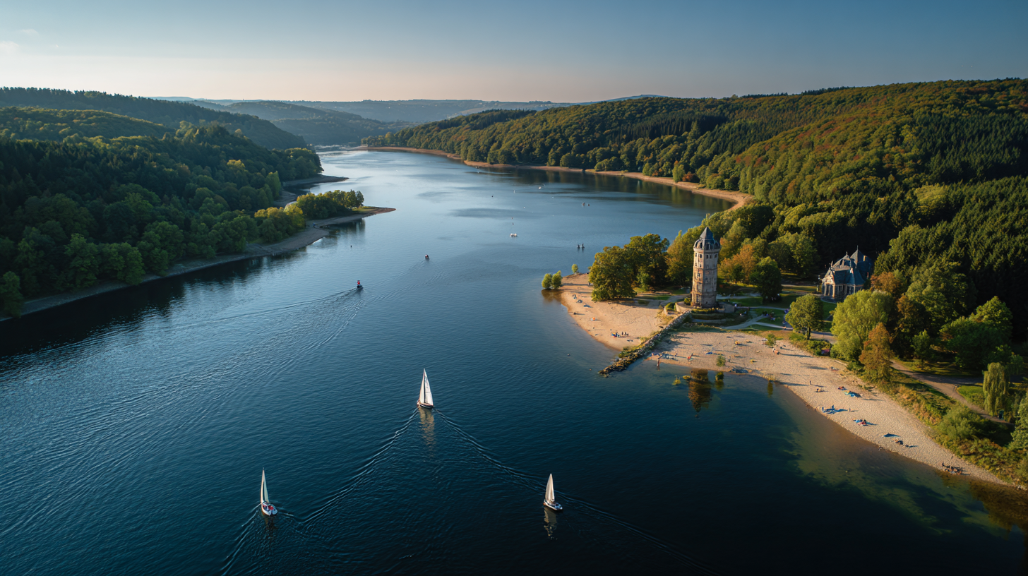 Vue panoramique du lac de la Plate Taille aux Lacs de l'Eau d'Heure