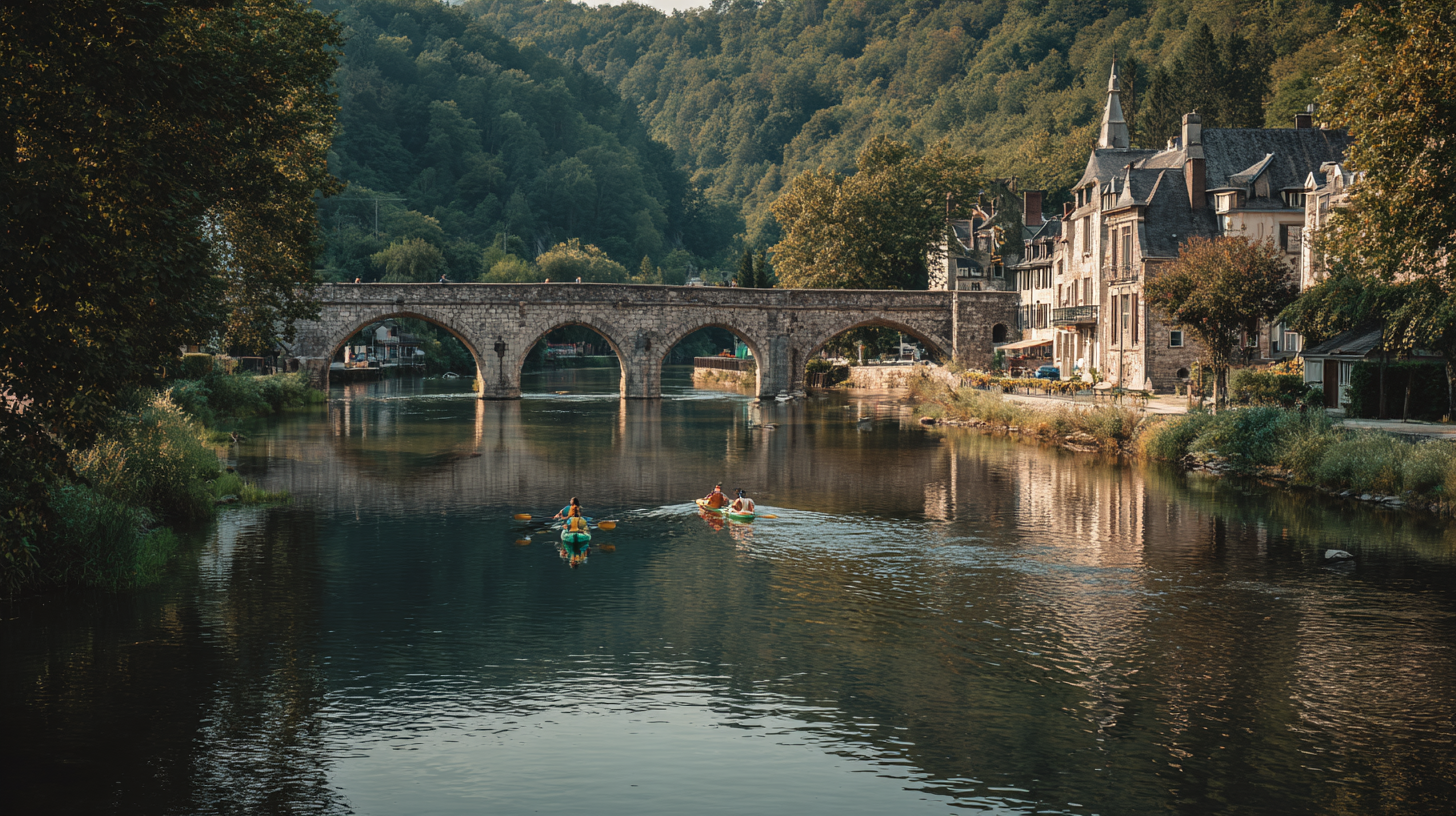 Arrivée des kayaks à Anseremme où la Lesse rejoint la Meuse près de Dinant