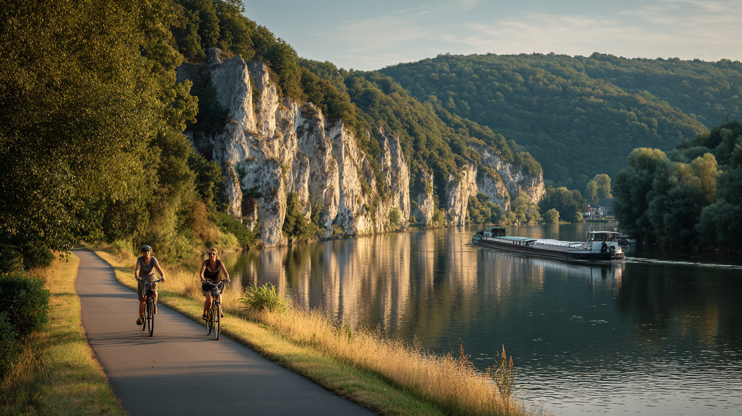 À vélo sur le RAVeL le long de la Meuse près de Wépion