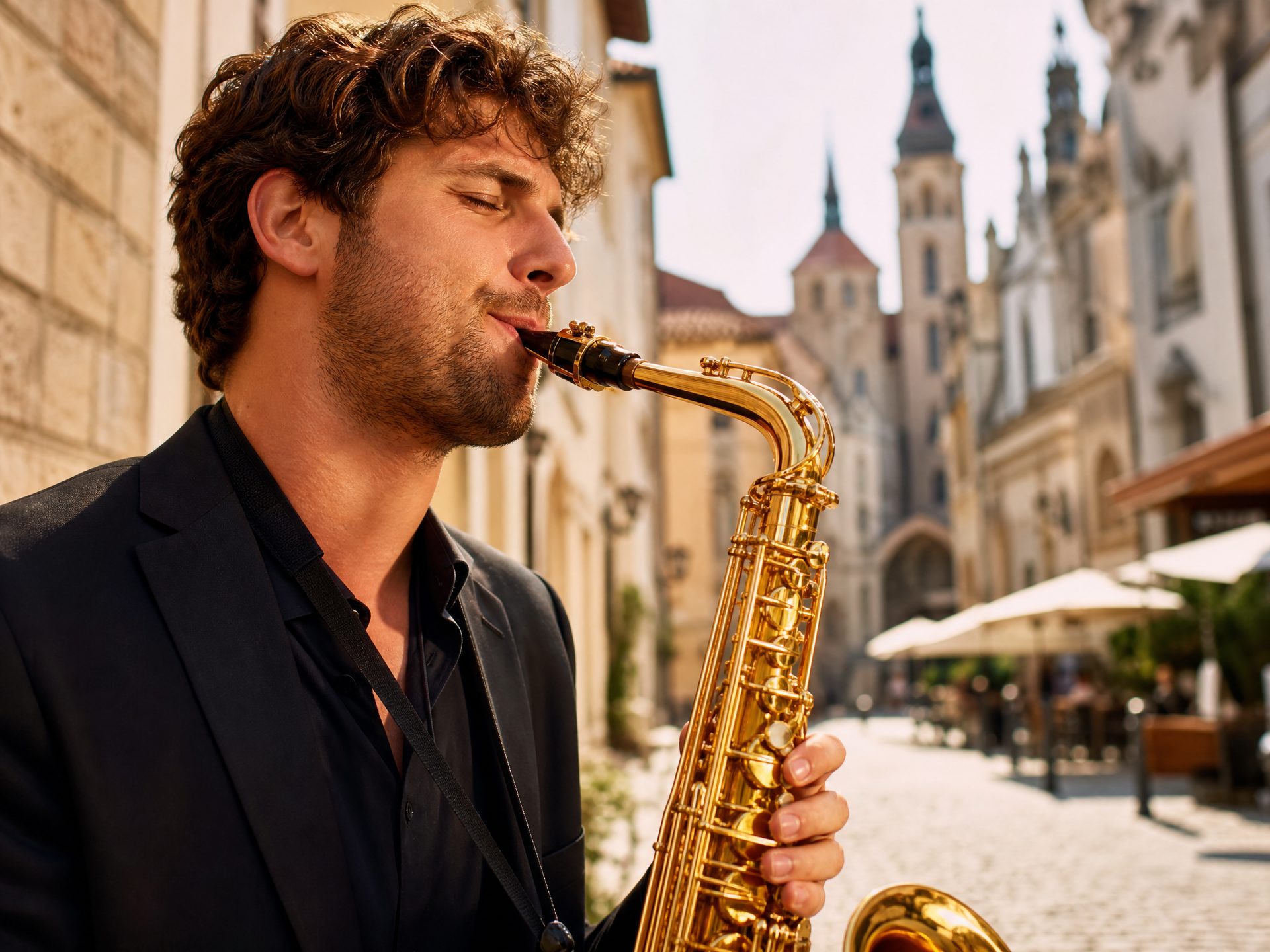 Musicien jouant du saxophone lors des Dimanches de Monsieur Sax