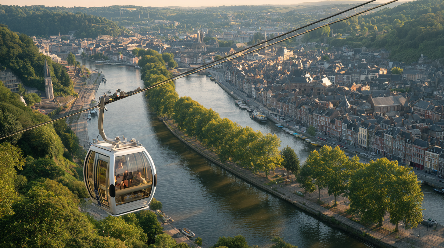 Téléphérique de Namur survolant la Meuse vers la Citadelle
