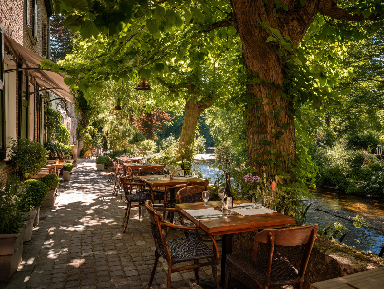 Terrasse de restaurant dans la verdure au village de Crupet