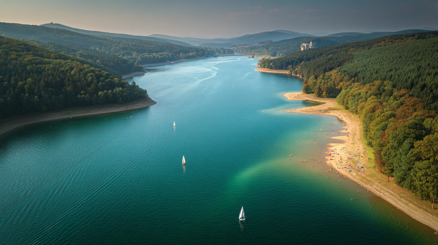 Vue aérienne du lac de la Plate Taille aux Lacs de l'Eau d'Heure