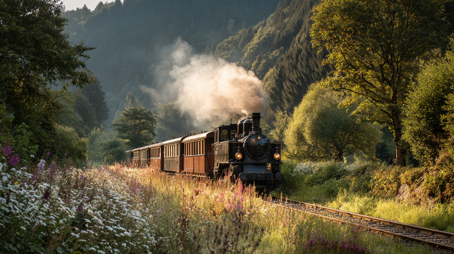 Train à vapeur des Trois Vallées dans la vallée du Viroin en été