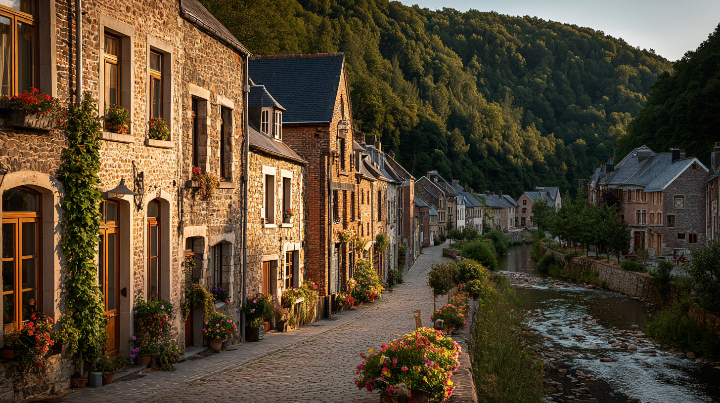 Rue principale du village de Sosoye dans la vallée de la Molignée
