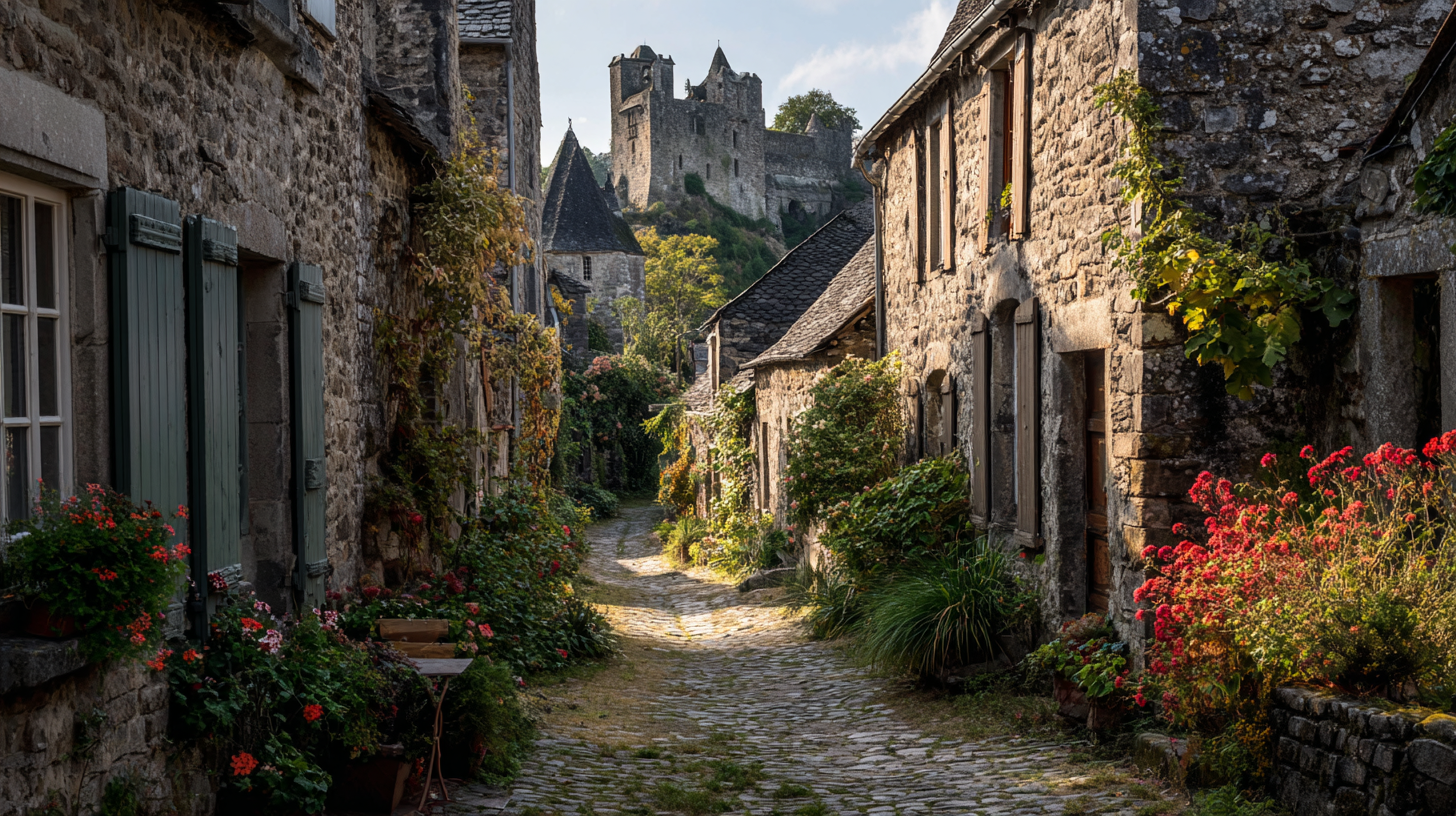 Ruelle de pierre dans un village classé de la vallée de la Molignée