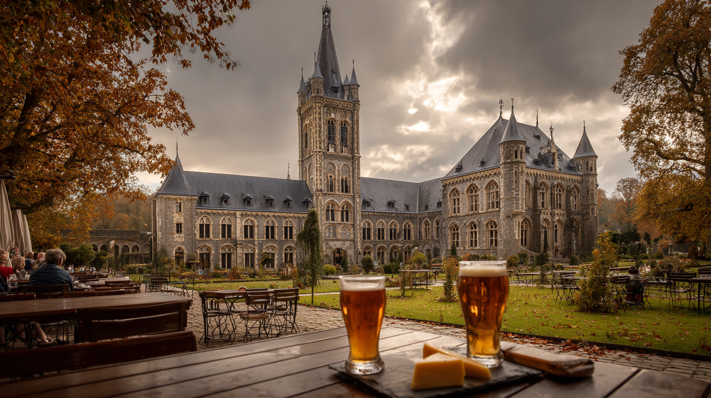 Abbaye de Maredsous et sa terrasse avec bière et fromage