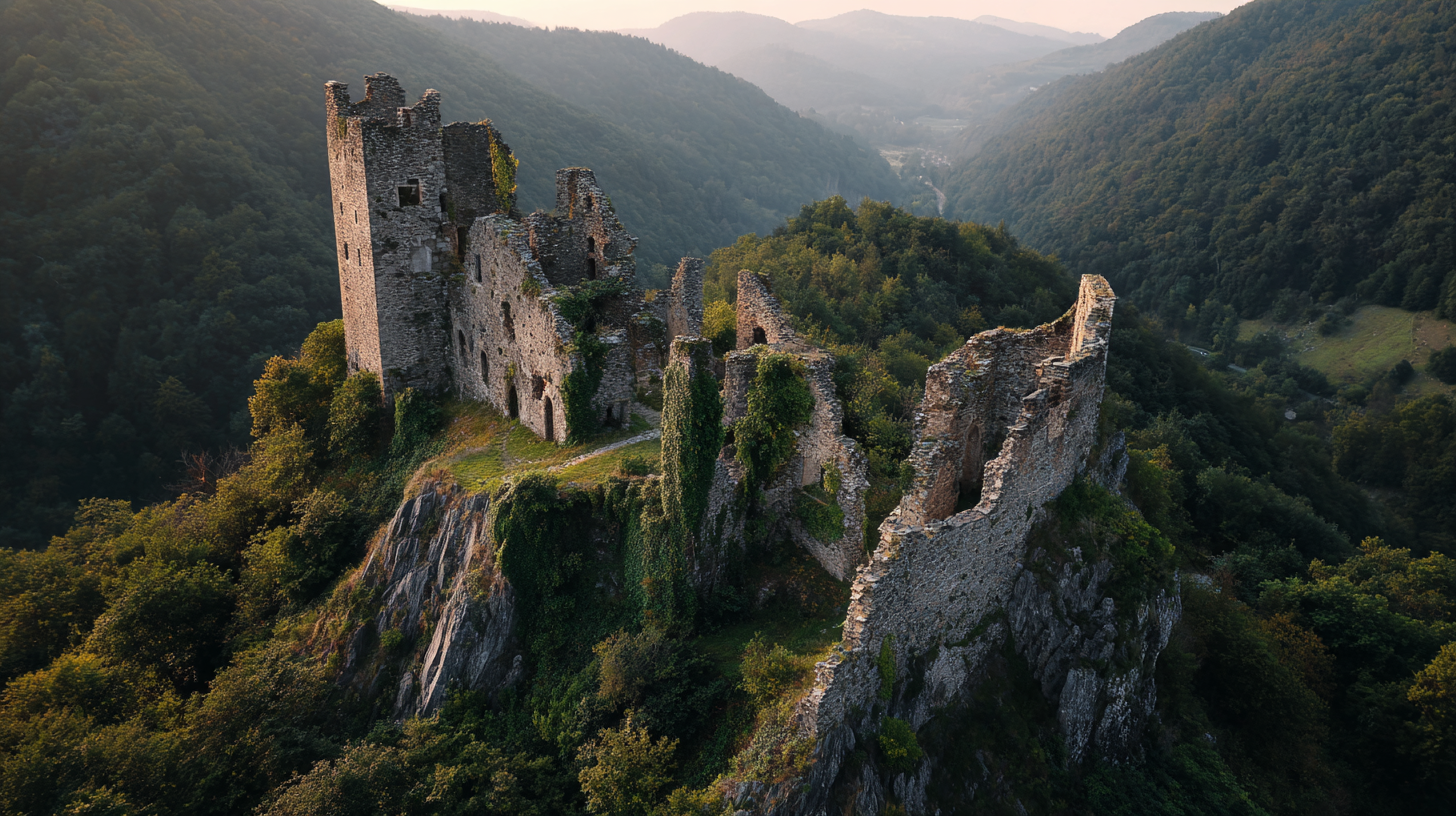 Ruines du château fort de Montaigle sur son éperon rocheux