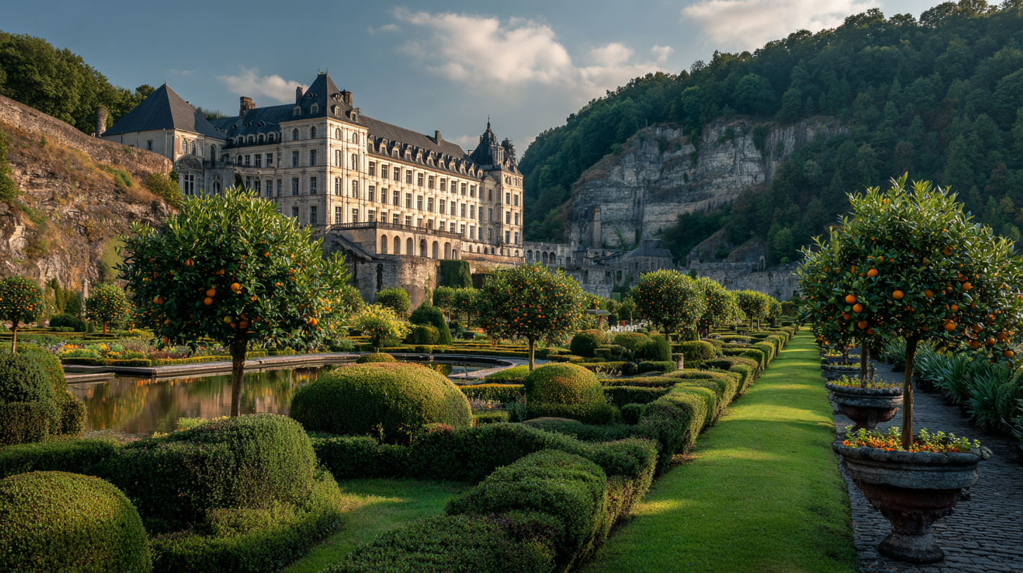 Château Renaissance et jardins à la française au bord de la Meuse