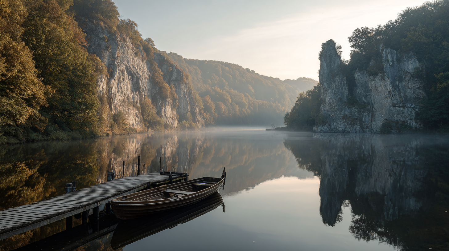 Brume matinale sur la Haute-Meuse entre les falaises calcaires en octobre
