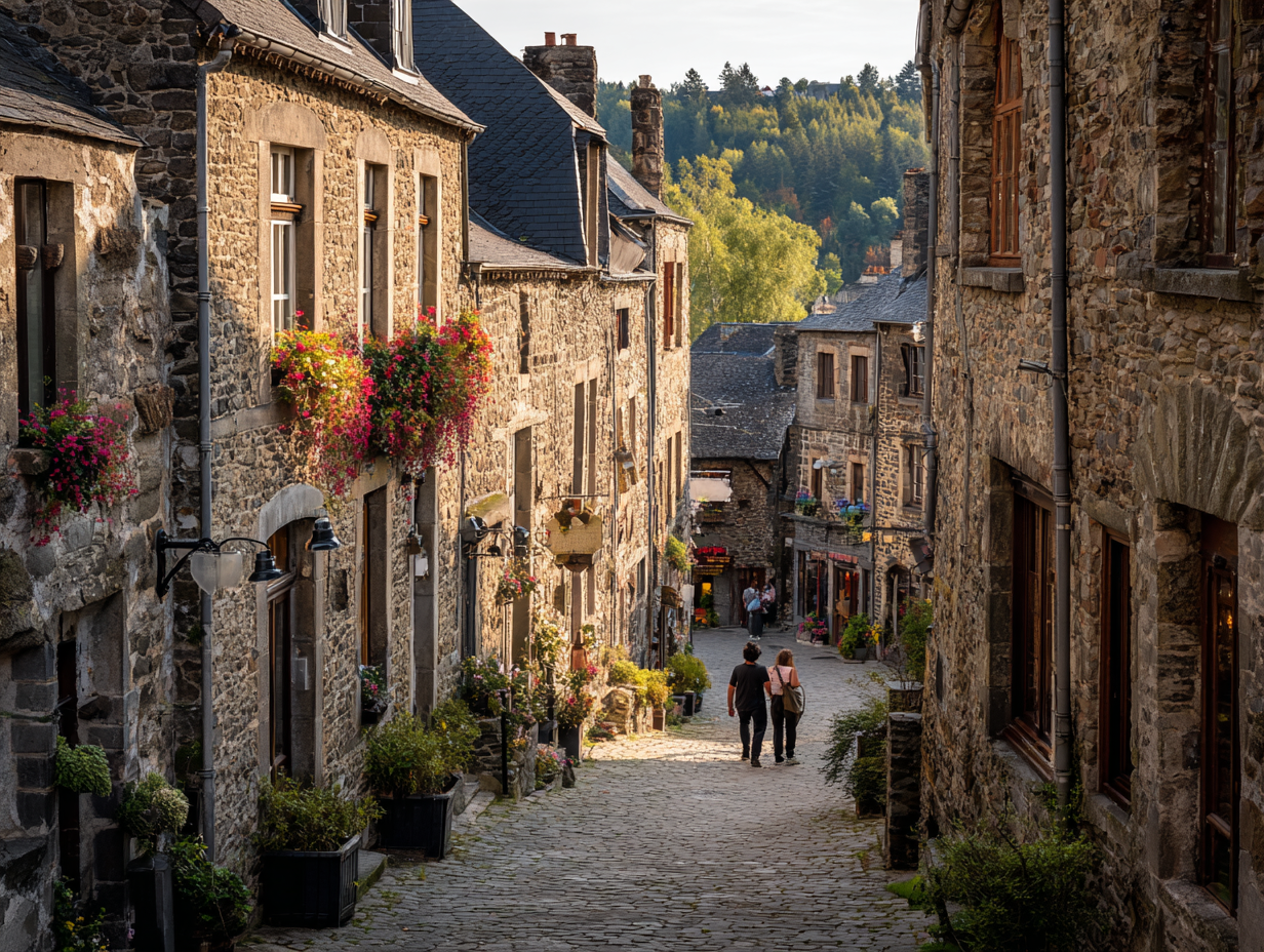 Ruelle pavée d'un village wallon en pierre calcaire