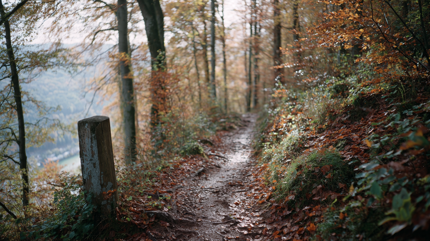Sentier de forêt en automne près de Massembre, au-dessus de la Meuse