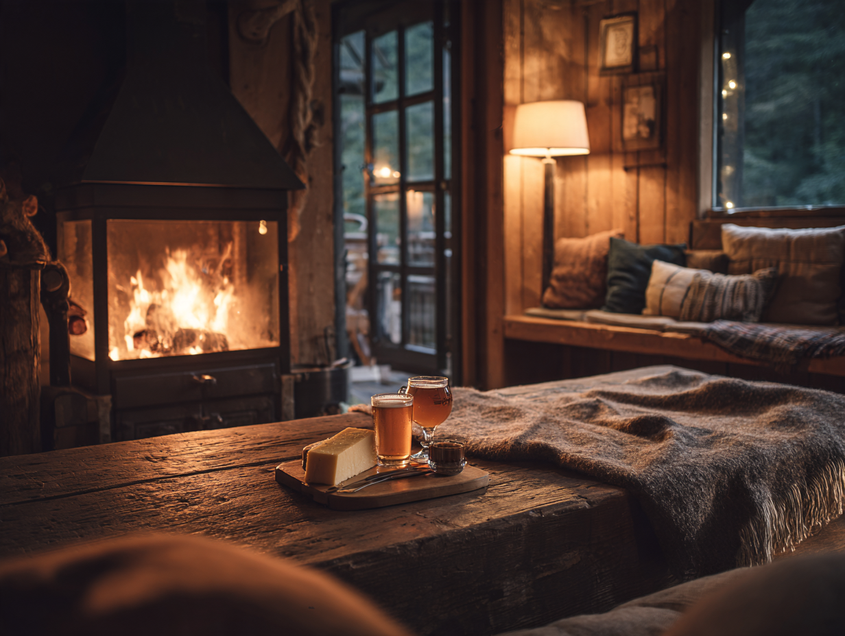 Soirée au coin du feu dans un chalet en bois